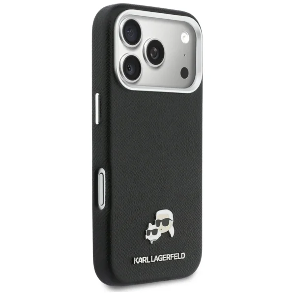 Калъф Karl Lagerfeld PU Karl and Choupette Heads Pins, съвместим с Magsafe Case за iPhone 18 Pro, черен 5