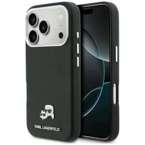 Калъф Karl Lagerfeld PU Karl and Choupette Heads Pins, съвместим с Magsafe Case за iPhone 18 Pro, черен