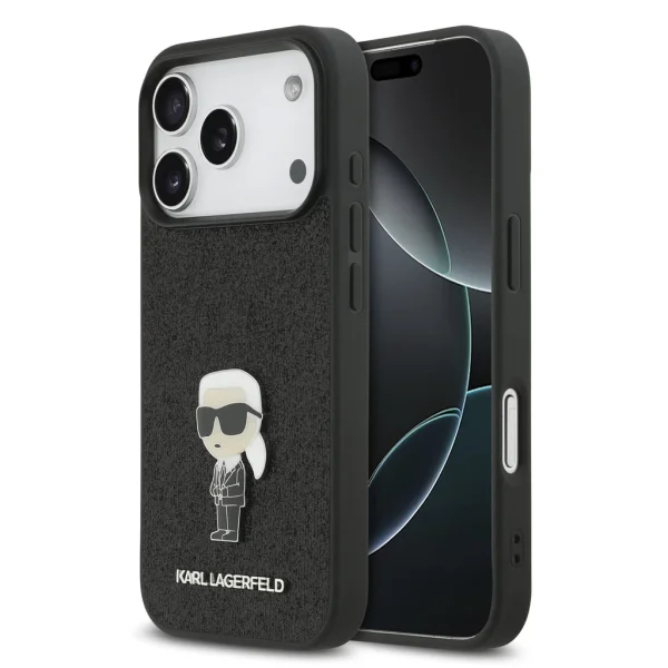 Калъф Karl Lagerfeld Fixed Glitter Metal Ikonik Case за iPhone 18 Pro, черен 1