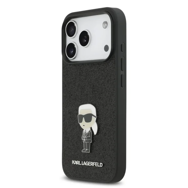 Калъф Karl Lagerfeld Fixed Glitter Metal Ikonik Case за iPhone 18 Pro, черен 3