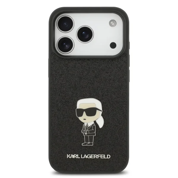 Калъф Karl Lagerfeld Fixed Glitter Metal Ikonik Case за iPhone 18 Pro, черен 2