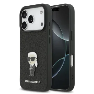 Калъф Karl Lagerfeld Fixed Glitter Metal Ikonik Case за iPhone 18 Pro, черен