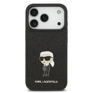 Калъф Karl Lagerfeld Fixed Glitter Metal Ikonik Case за iPhone 18 Pro, черен 2