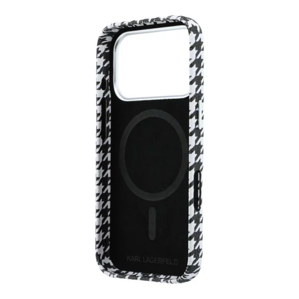 Калъф Karl Lagerfeld PU Houndstooth Resin Plate, съвместим с MagSafe Case за iPhone 18 Pro, черен 4
