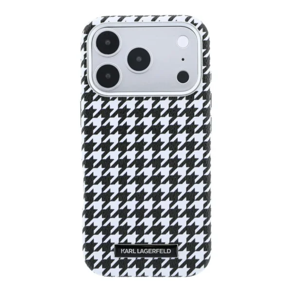 Калъф Karl Lagerfeld PU Houndstooth Resin Plate, съвместим с MagSafe Case за iPhone 18 Pro, черен 2