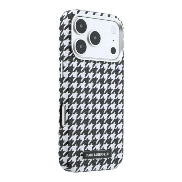 Калъф Karl Lagerfeld PU Houndstooth Resin Plate, съвместим с MagSafe Case за iPhone 18 Pro, черен 3