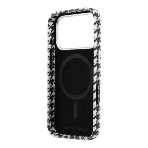 Калъф Karl Lagerfeld PU Houndstooth Resin Plate, съвместим с MagSafe Case за iPhone 18 Pro, черен 4