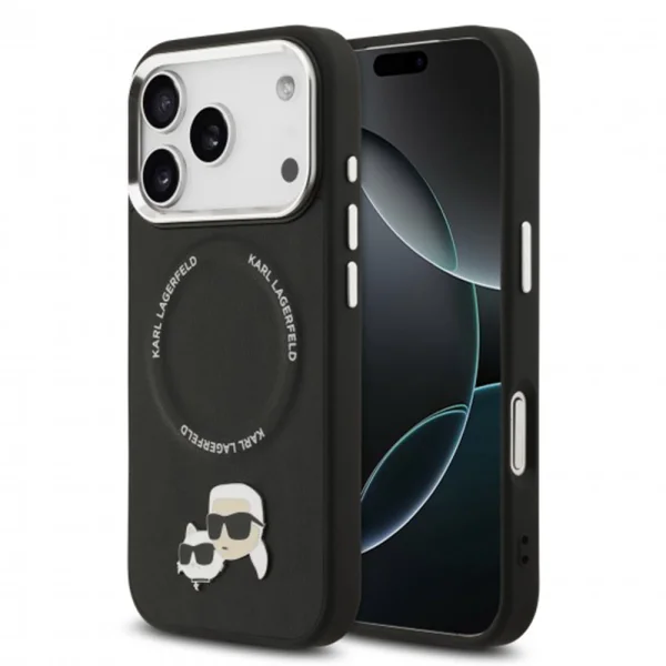 Калъф Karl Lagerfeld PU Heads Pins, съвместим с Magsafe Case за iPhone 18 Pro, черен 1