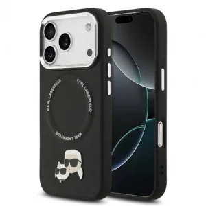 Калъф Karl Lagerfeld PU Heads Pins, съвместим с Magsafe Case за iPhone 18 Pro, черен
