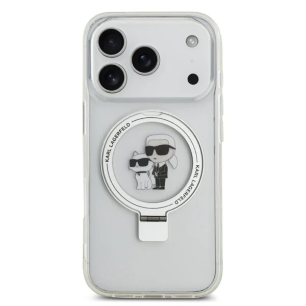Калъф Karl Lagerfeld Ringstand Karl and Choupette, съвместим с MagSafe Case за iPhone 18 Pro Max, бял 3