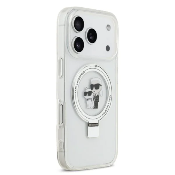 Калъф Karl Lagerfeld Ringstand Karl and Choupette, съвместим с MagSafe Case за iPhone 18 Pro Max, бял 4