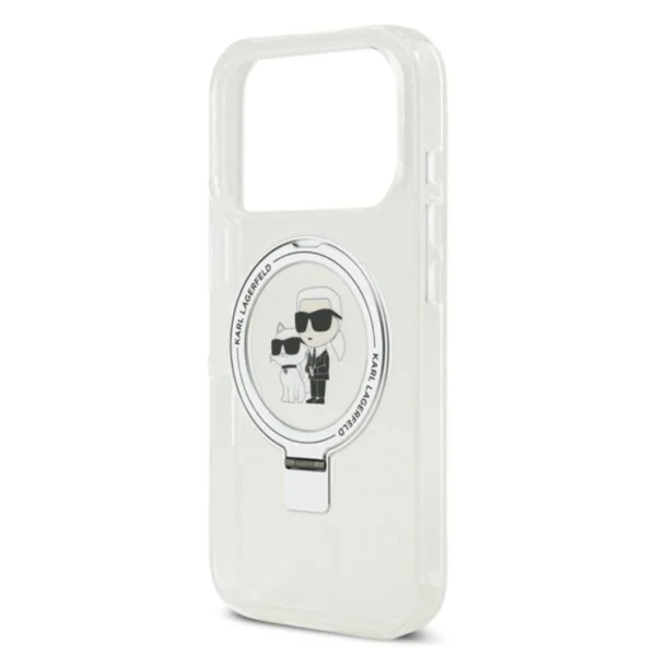 Калъф Karl Lagerfeld Ringstand Karl and Choupette, съвместим с MagSafe Case за iPhone 18 Pro Max, бял 5