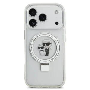 Калъф Karl Lagerfeld Ringstand Karl and Choupette, съвместим с MagSafe Case за iPhone 18 Pro Max, бял 3