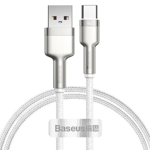 Cable Baseus Cafule Metal Series,USB-A - USB-C ,66W, 1m, white 1