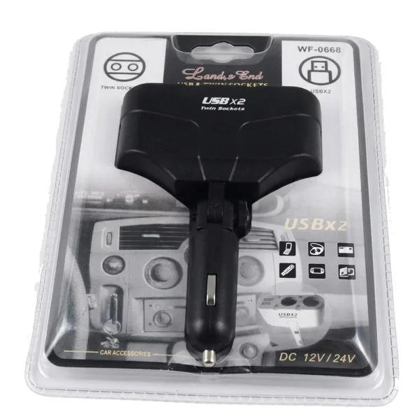 Разклонител за запалка за кола WF-0668 2 гн.+2xUSB12-24V, черен 3