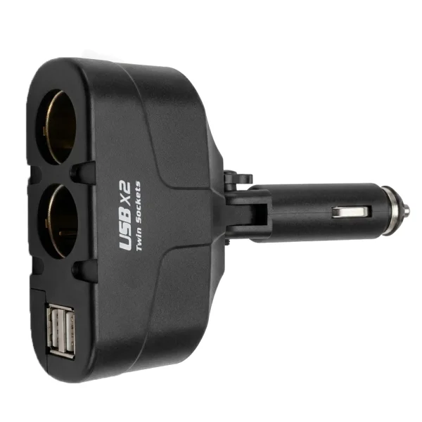 Разклонител за запалка за кола WF-0668 2 гн.+2xUSB12-24V, черен 2