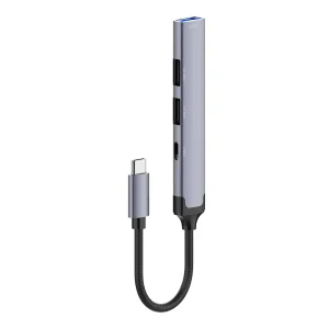 Хъб USB HUB LDNIO DS34C 4в1 USB-C към 3xUSB 1xUSB-C 5GB/ps, сив 3